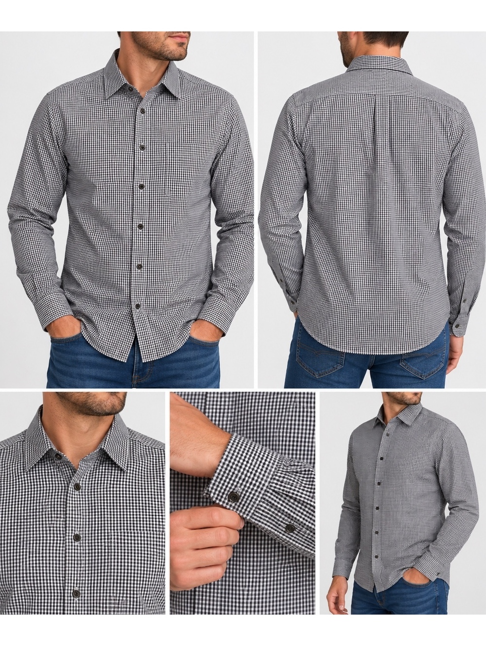 Haggar Men’s XL Slim Fit Black White Gingham Check Long Sleeve Button Shirt